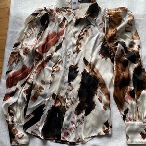 tan brown cream button down shirt satin like fabrics